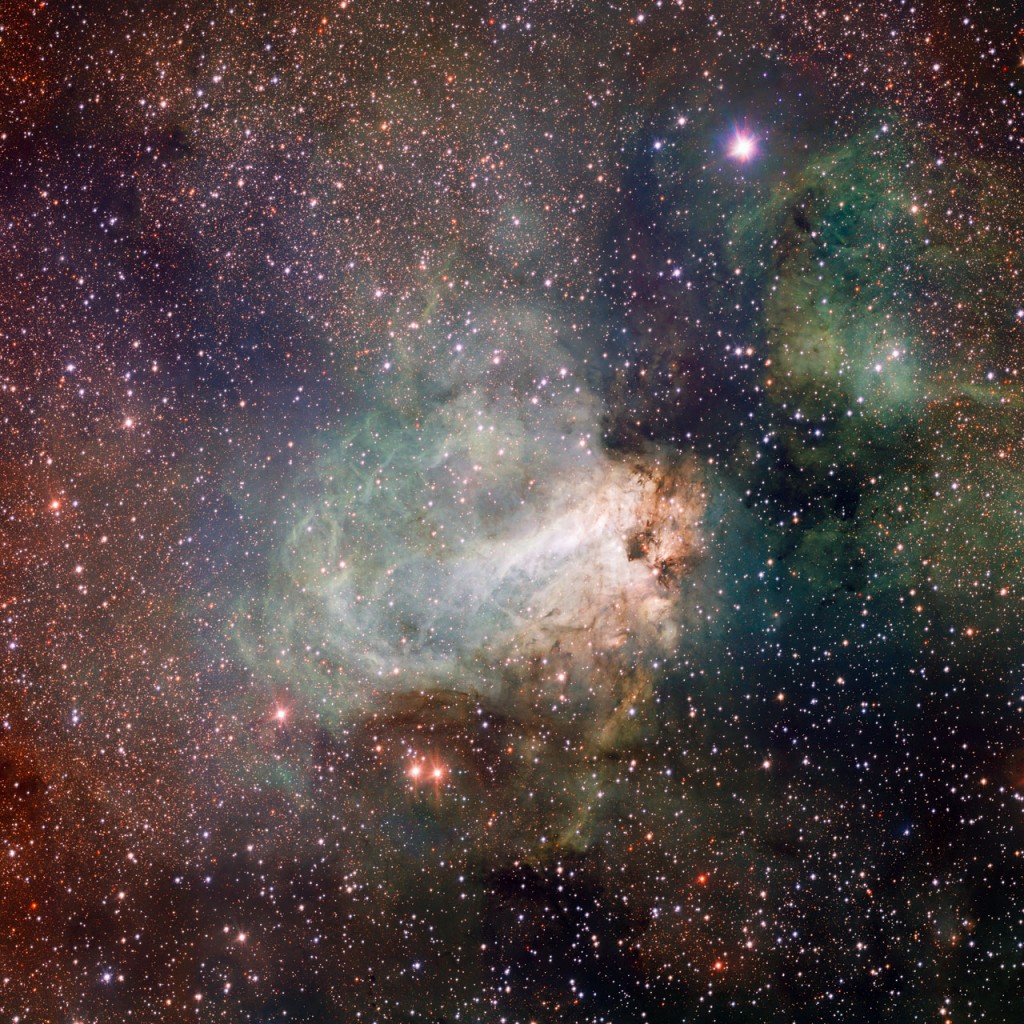 M17 som VST uppfattar nebulosan... Foto: ESO