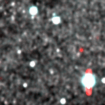 Den röda pricken är PA99N2, ett mikrolins-"event" 1999 i M31:s gytter. Foto från Jodrell Bank.