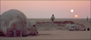 Lukes hemplanet med två solar. Foto från Star Wars-filmerna.