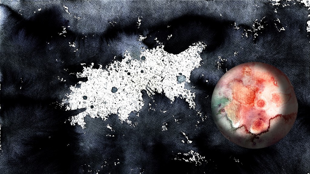 Röd planet och galax. Ill: Iris Brinkborg