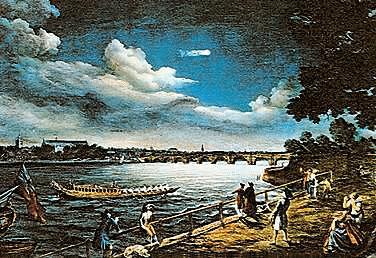 Halleys komet över floden Themsen i London 1759. Målning av Samuel Scott.