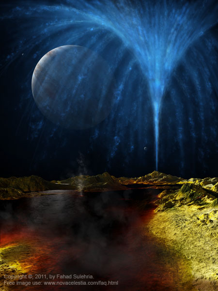 Utbrott på Io, Jupiters måne. Ill: Fahad Sulehria
