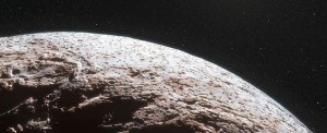 Så här tänkte sig ESO-artisten att det ser ut på Makemakes yta efter upptäckten i fjor att dvärgplaneten saknar atmosför. Bildkälla: ESO