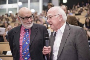 Englert och Higgs. Foto: Maximilien Brice/CERN
