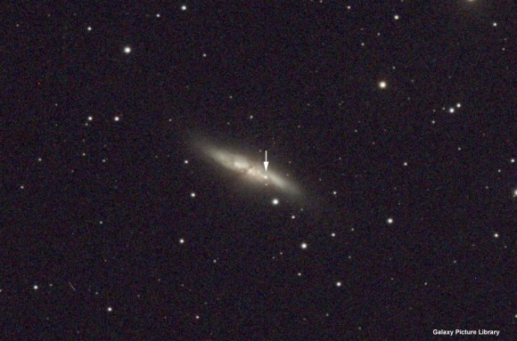 Den högaktuella nya supernovan, i M82. Bildkälla: Robin Scagell/Galaxy.