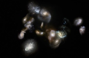 Artist’s impression of ancient galaxy megamerger