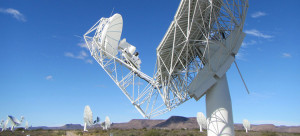 MeerKAT antenna with SKA Band 1 feed prototype