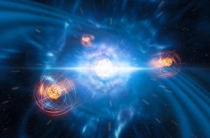 Artist’s impression of strontium emerging from a neutron star